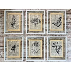 Botanical Vintage Dictionary Art Picture Collage Prints, Set of 6